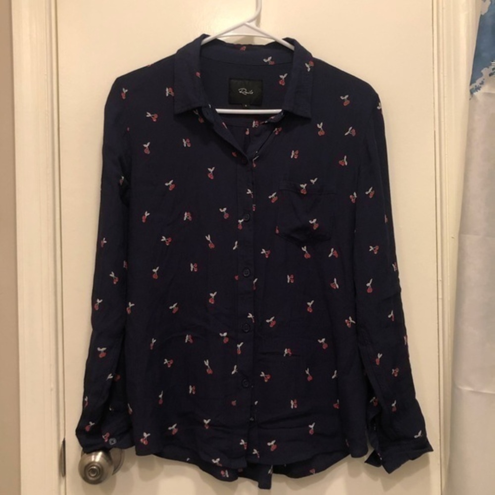 Anthropologie Rails Navy Cherry Flowy Shirt Small